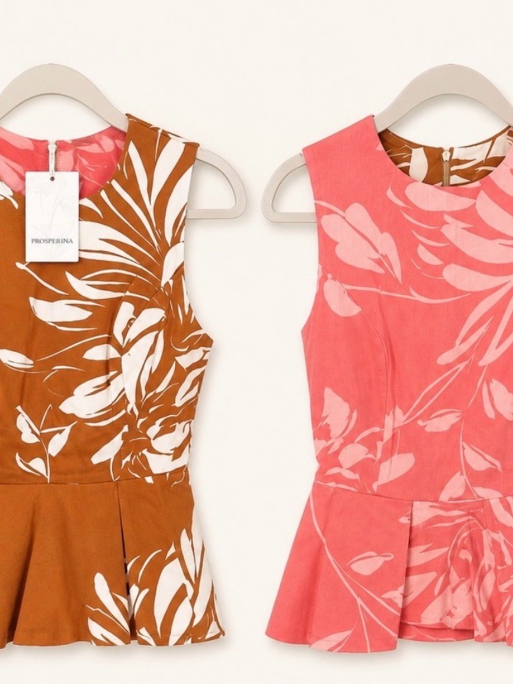 Womens Prosperina Floral Peplum blouse in Coral Pink and Brown Reversible NWT